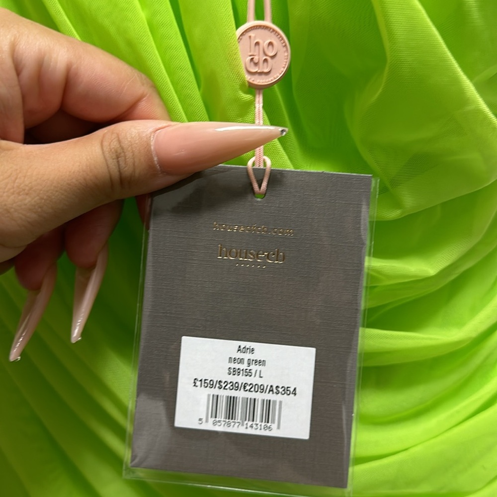 House of CB Adrie neon green gathered mini dress New with tags - Picture 6 of 7